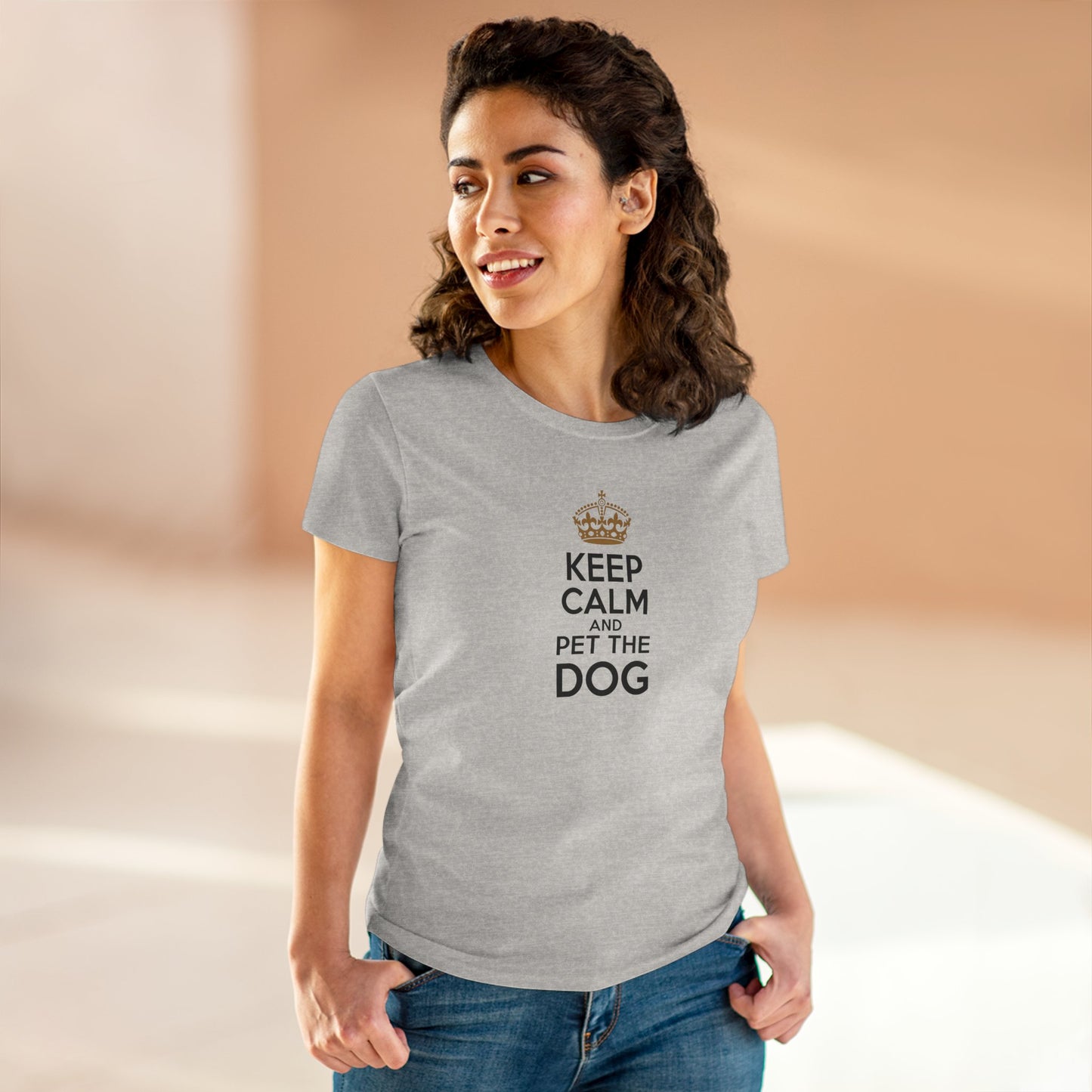 women's midweight cotton tee - keep calm and pet the dog | funny dog lover gift | cute pet quote design