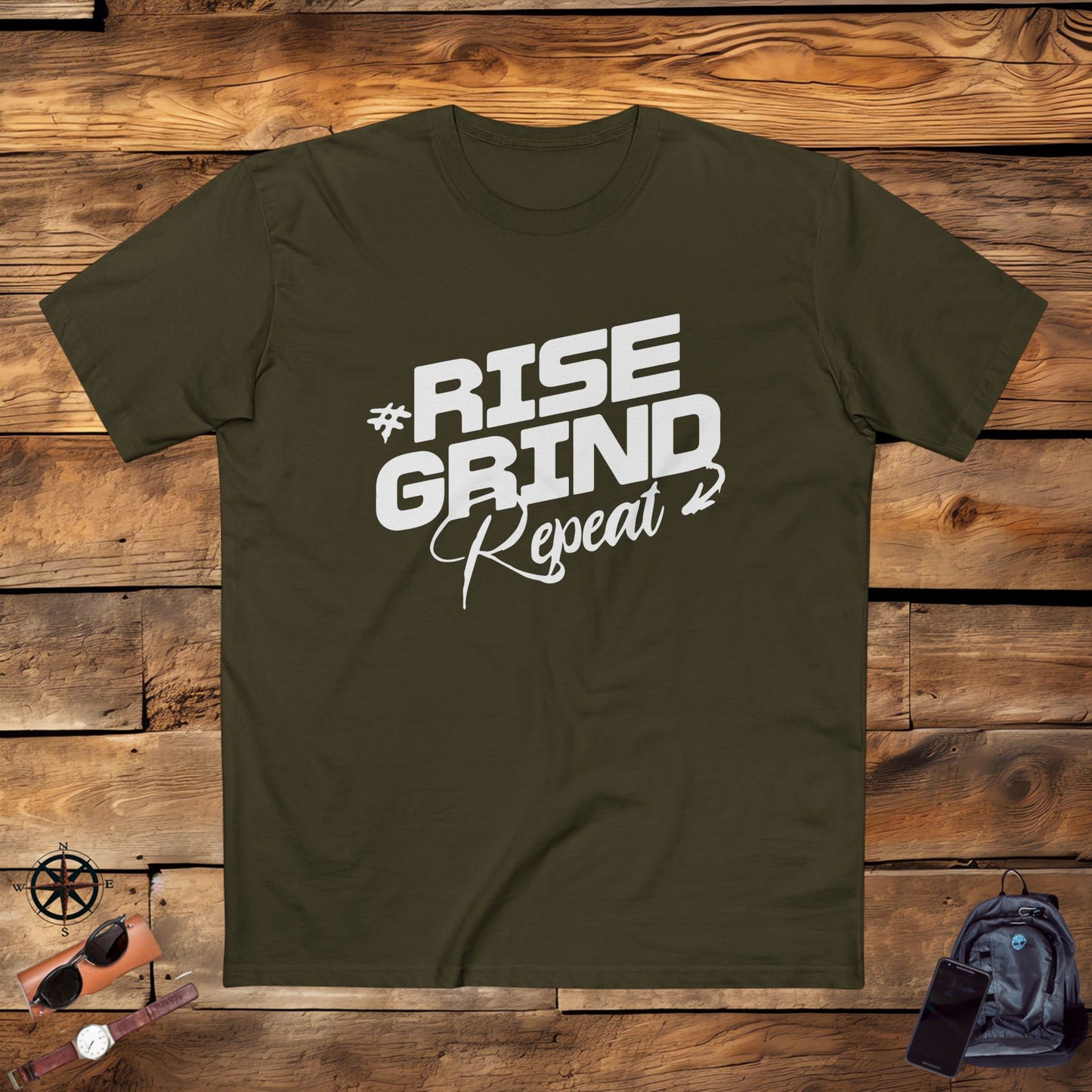 adult staple tee - rise, grind, repeat - hustle daily motivation