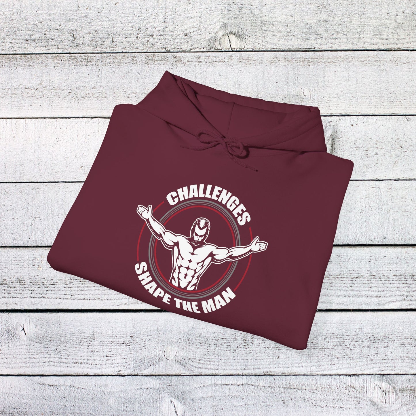 unisex heavy blend™ hooded sweatshirt - challenges shape the man - grit and growth quote