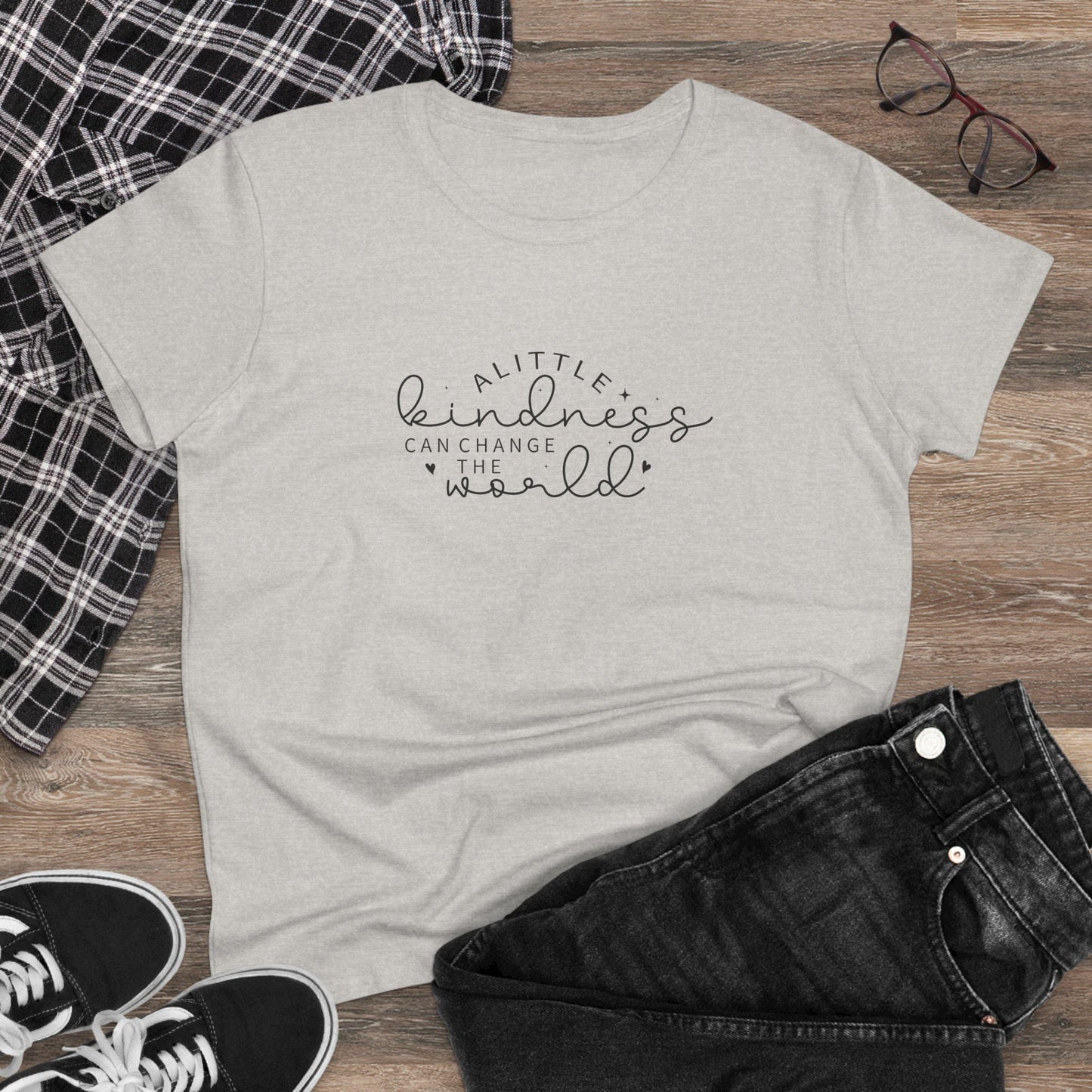 women's midweight cotton tee - a little kindness, a little less judgment - kindness quote