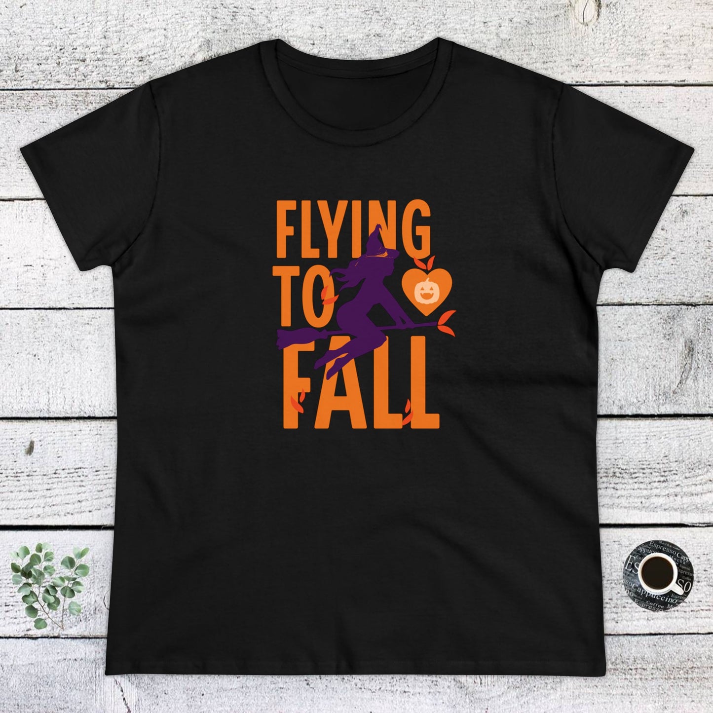 women halloween t-shirt, women tee, falling in love - witch riding broom, halloween gift