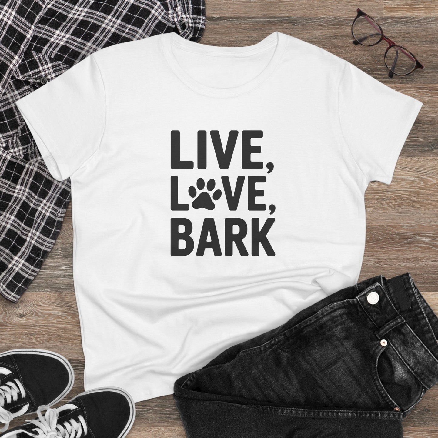 women's midweight cotton tee - live love bark | funny dog lover gift | cute pet quote design