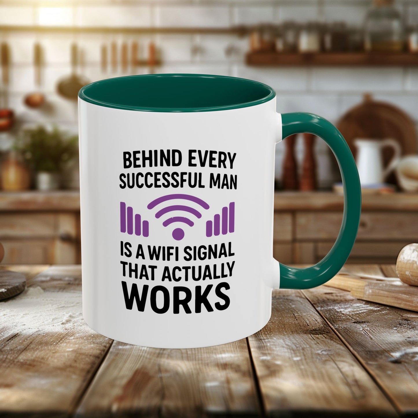 colorful mugs (11oz, 15oz) - behind every successful man is a wifi signal that works