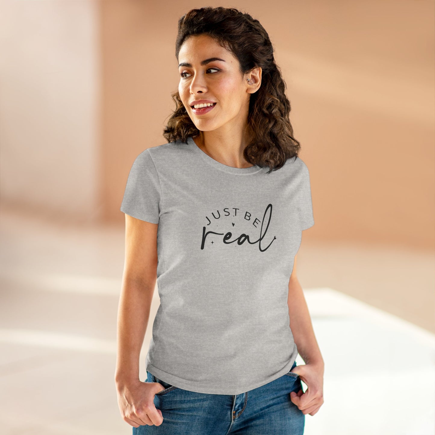 women's midweight cotton tee - just be real - authentic living quote