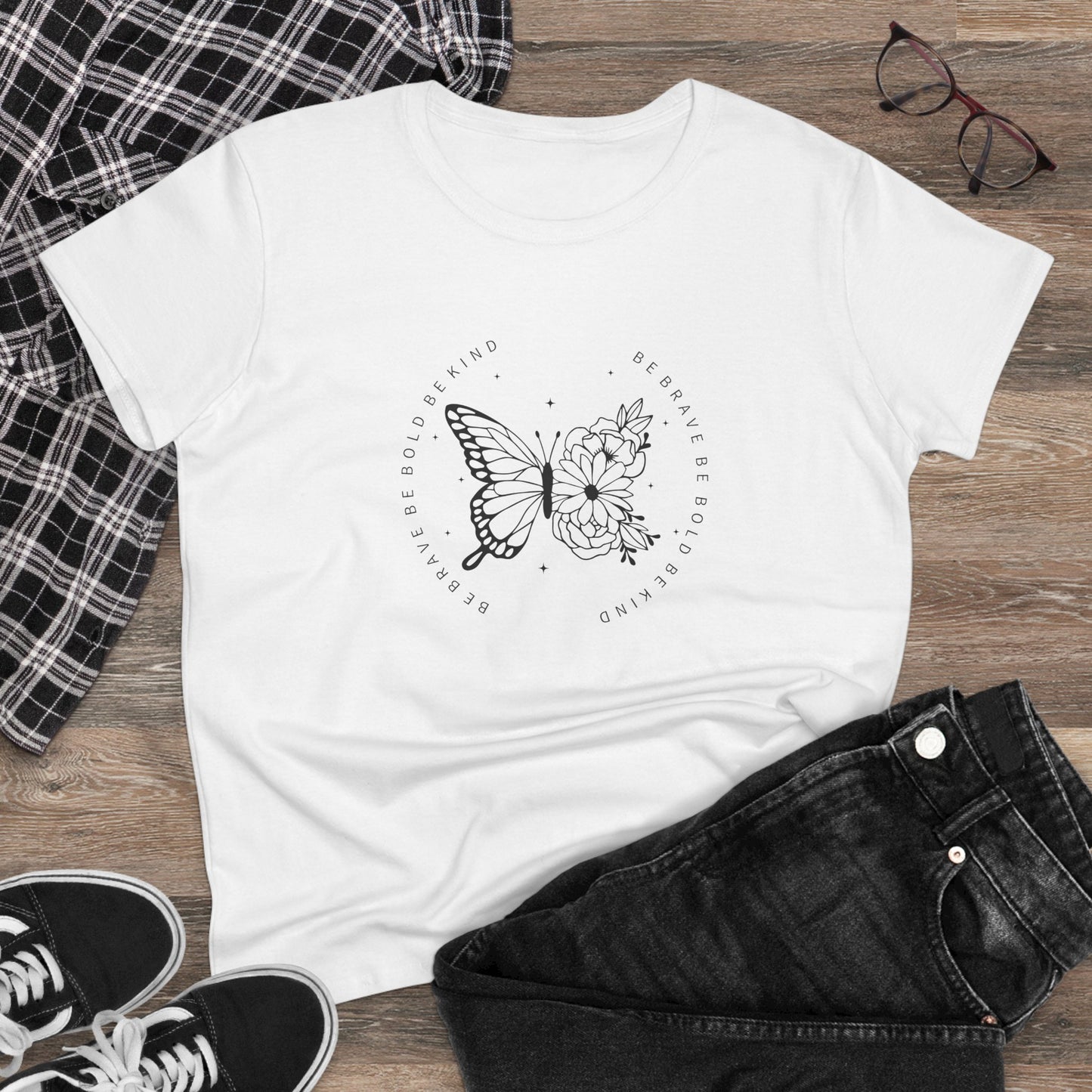 women's midweight cotton tee - be brave, be bold, be kind - courageous kindness quote