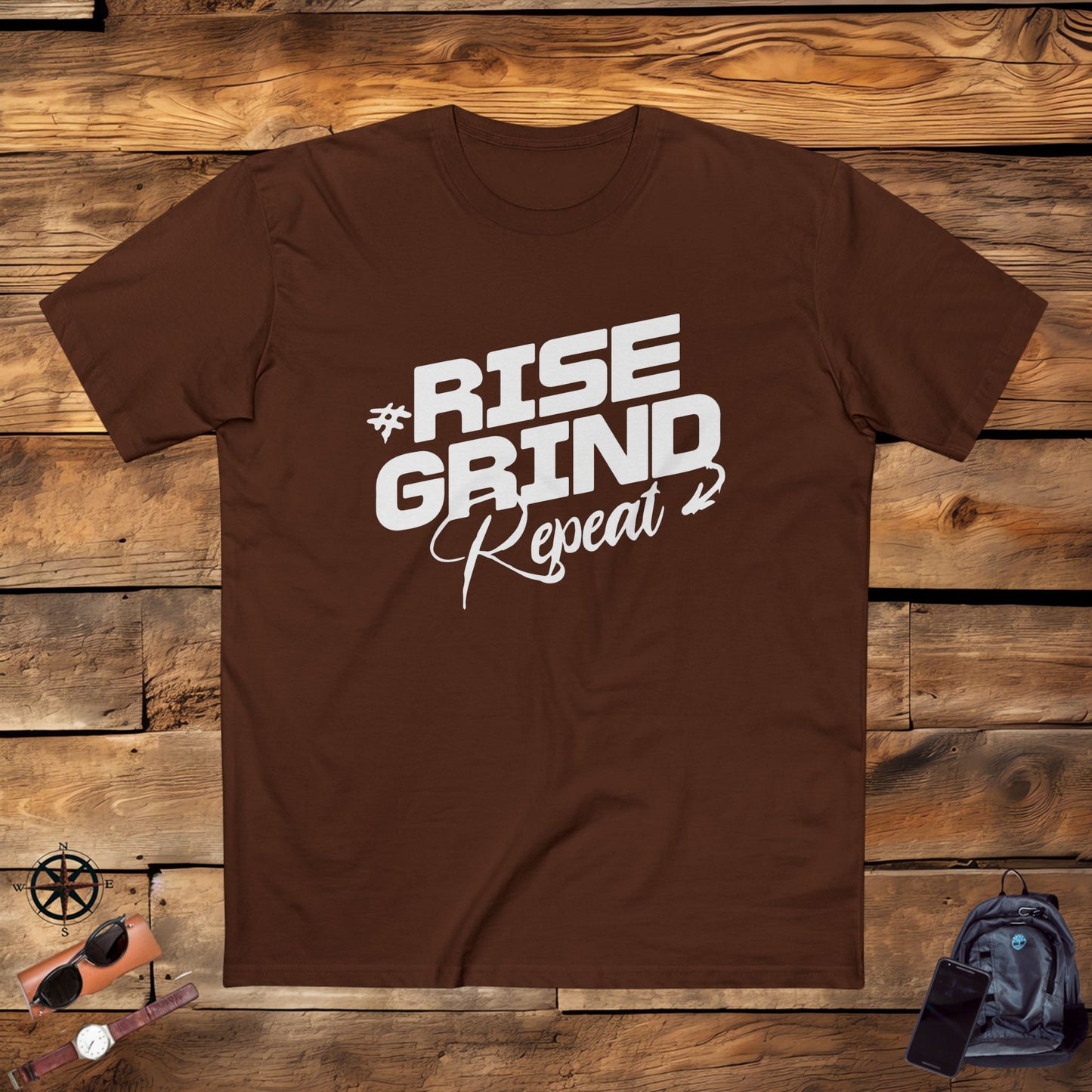 adult staple tee - rise, grind, repeat - hustle daily motivation