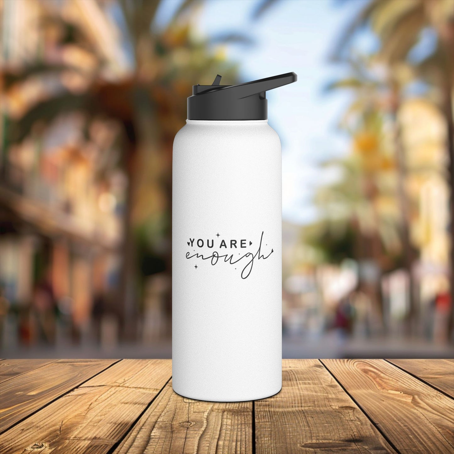 stainless steel water bottle, standard lid - you are enough - self-love quote design