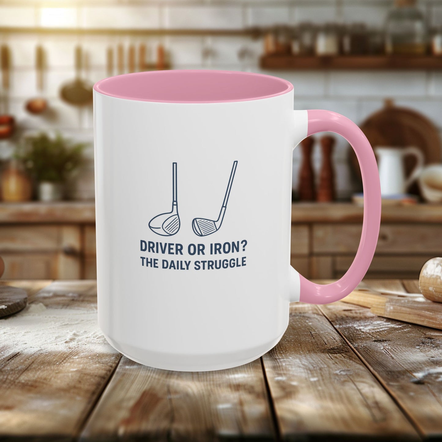colorful golf mug - driver or iron? the daily struggle