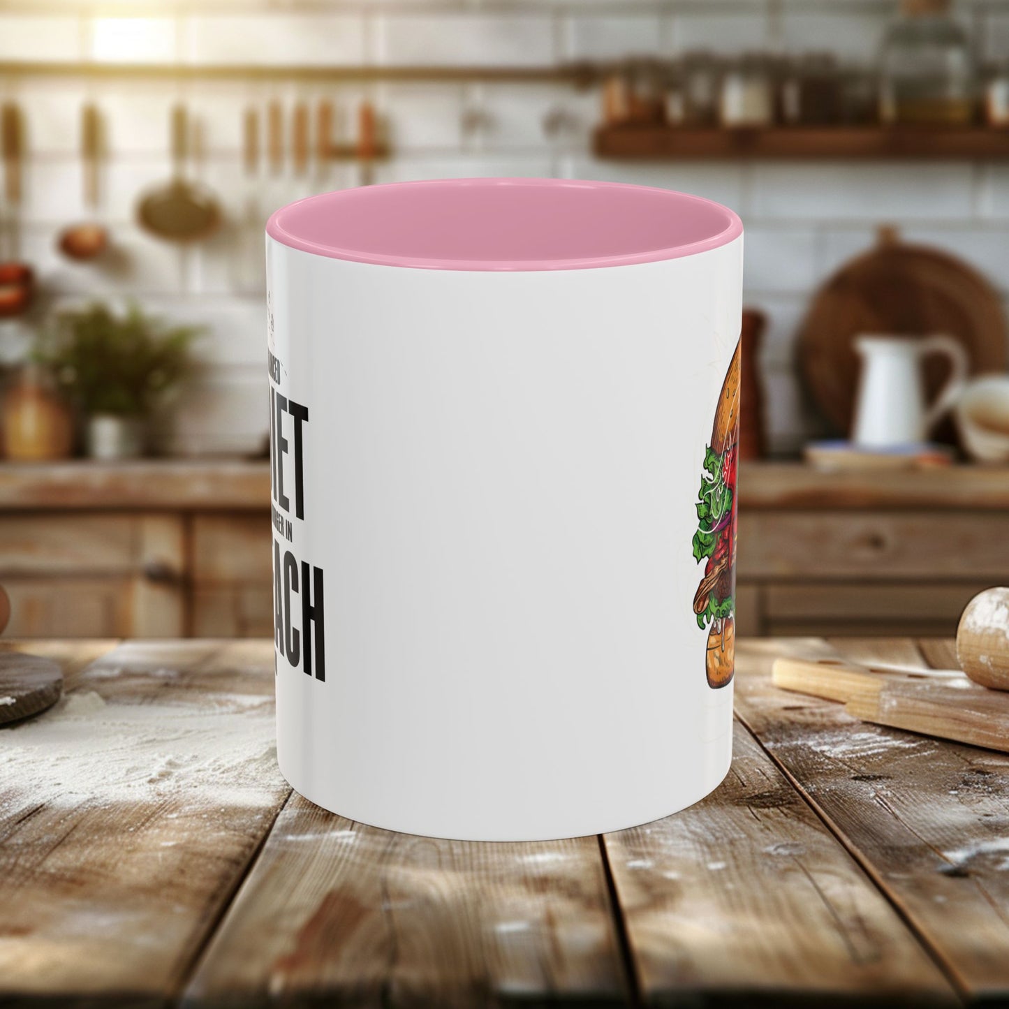 colorful mugs (11oz, 15oz) - a balanced diet is a burger in each hand - funny food quote