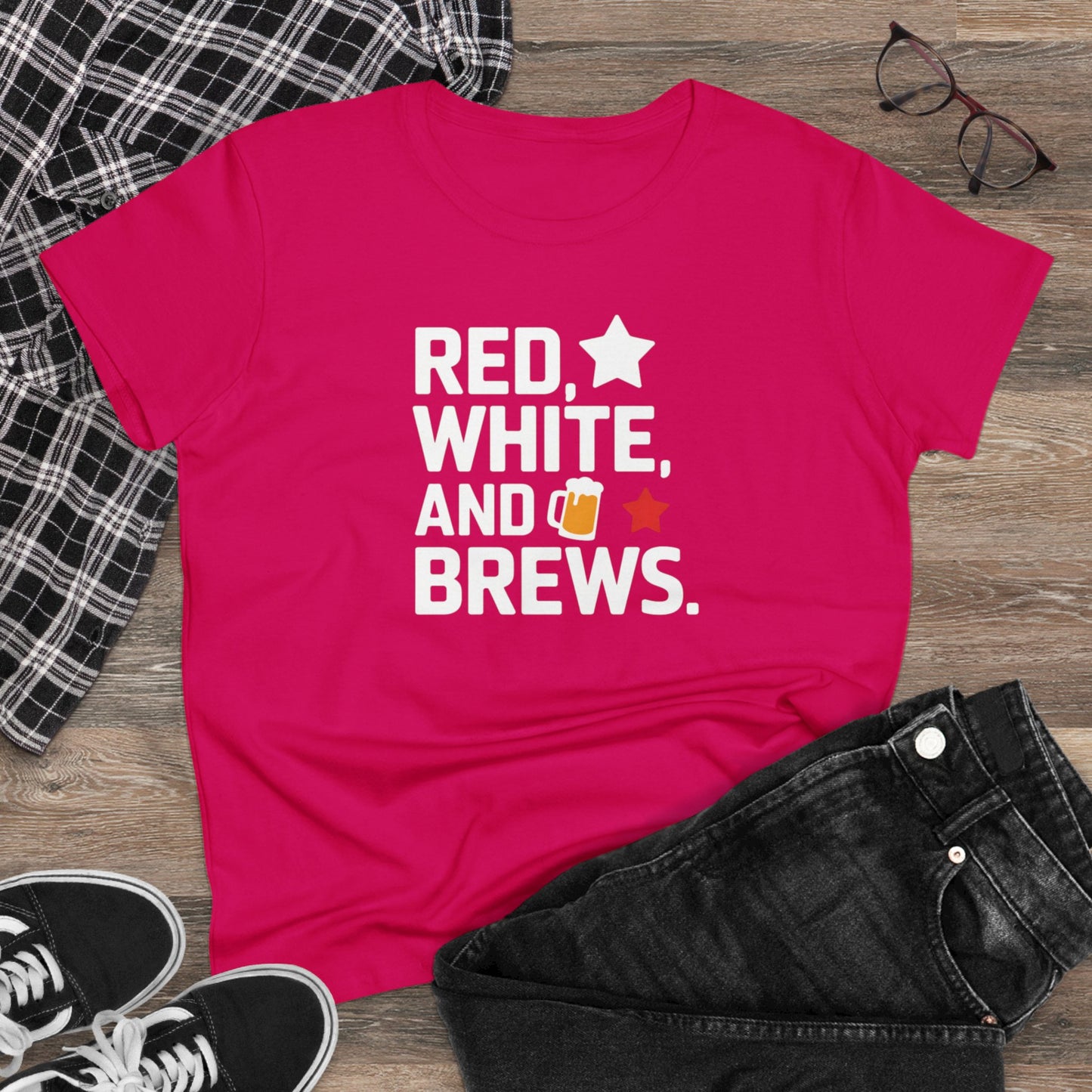 women's t-shirt, women's tee, funny gift, red white and brews!
