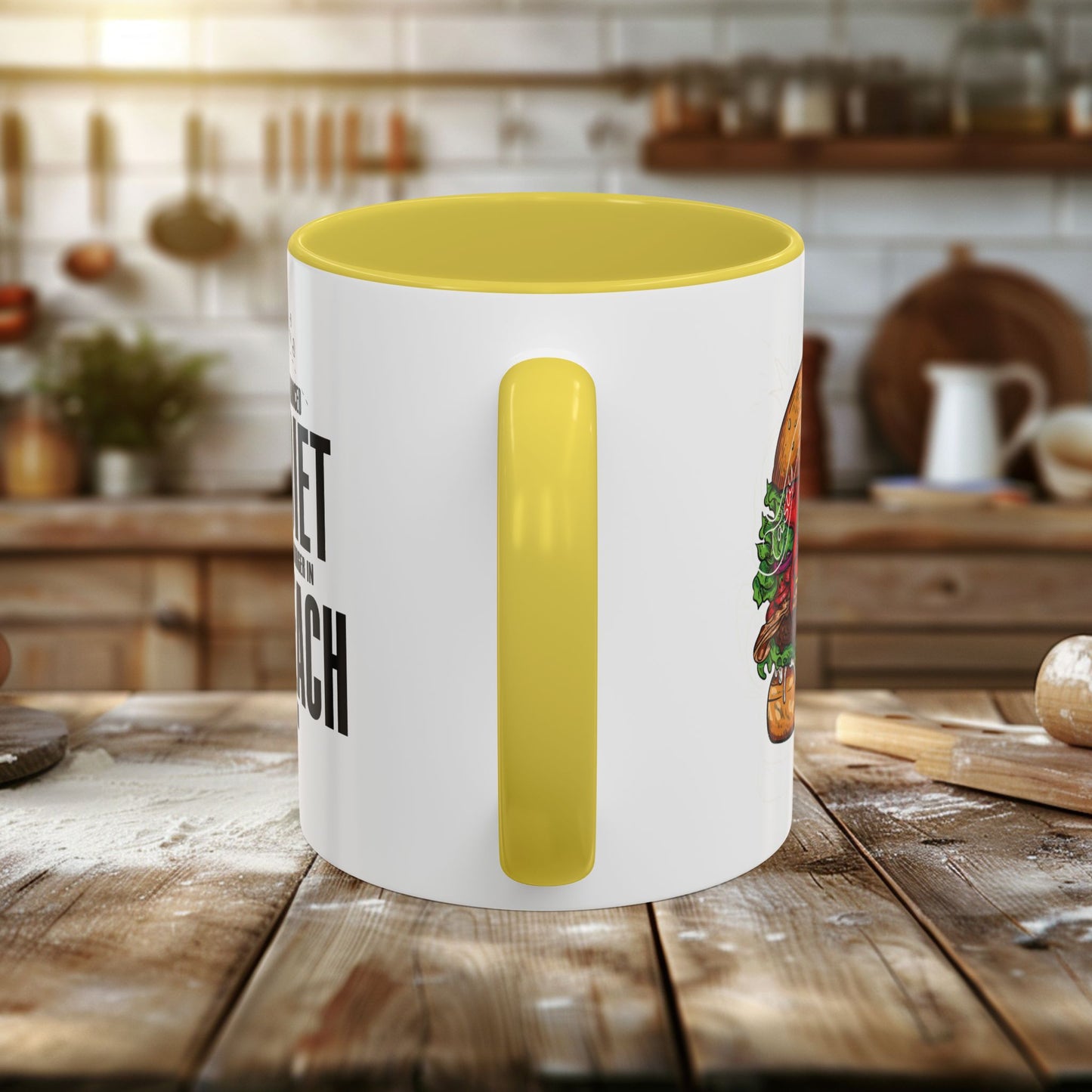 colorful mugs (11oz, 15oz) - a balanced diet is a burger in each hand - funny food quote