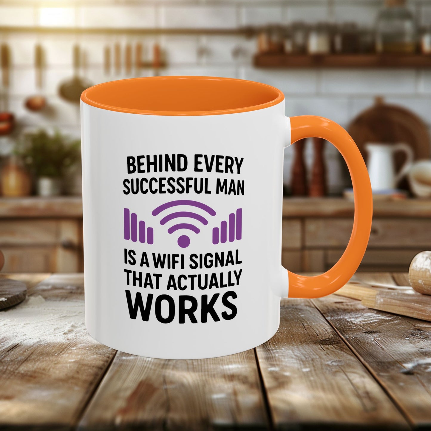 colorful mugs (11oz, 15oz) - behind every successful man is a wifi signal that works