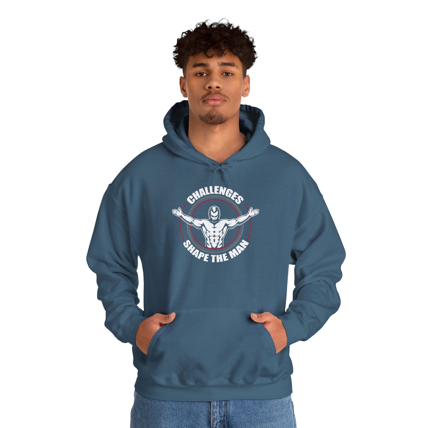 unisex heavy blend™ hooded sweatshirt - challenges shape the man - grit and growth quote