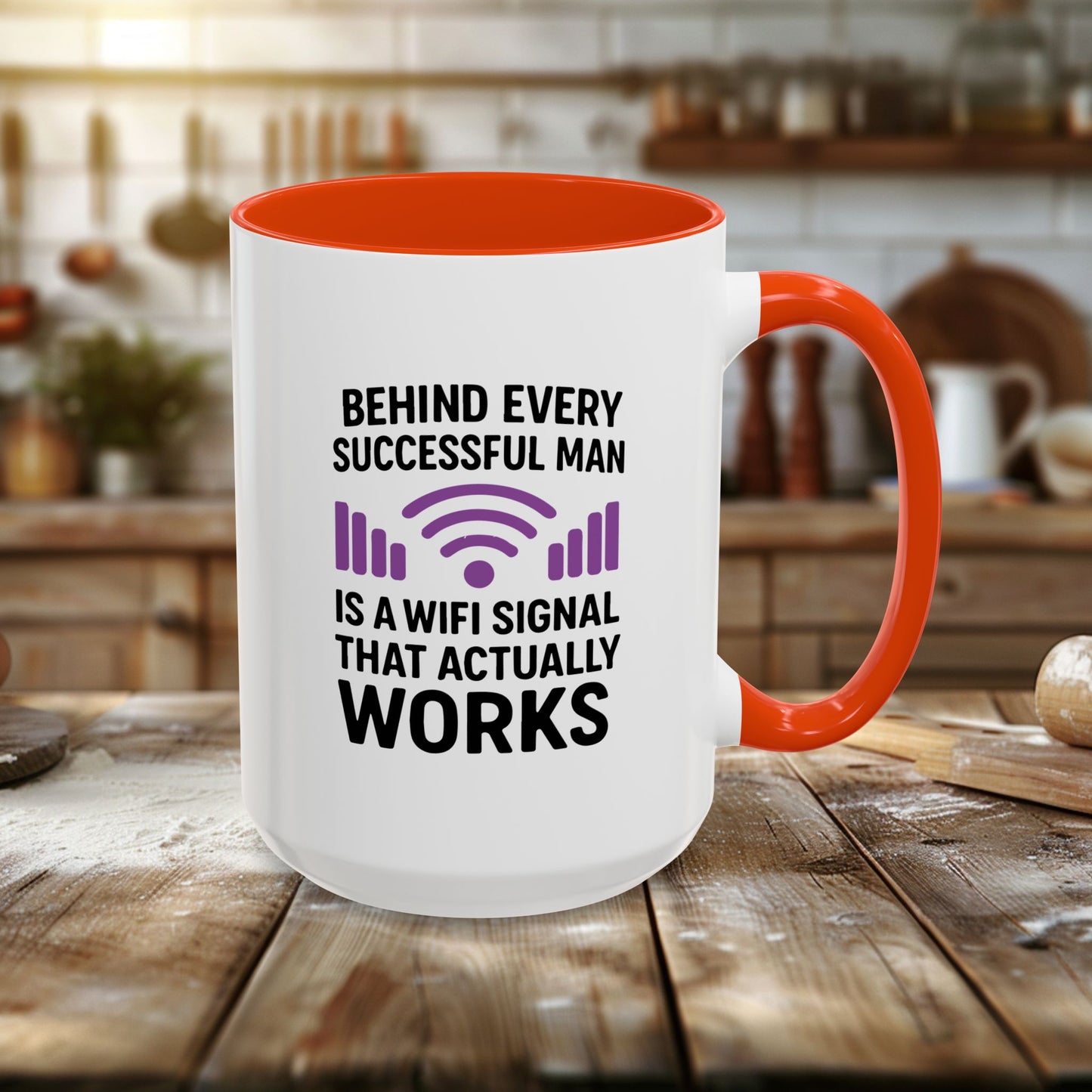 colorful mugs (11oz, 15oz) - behind every successful man is a wifi signal that works