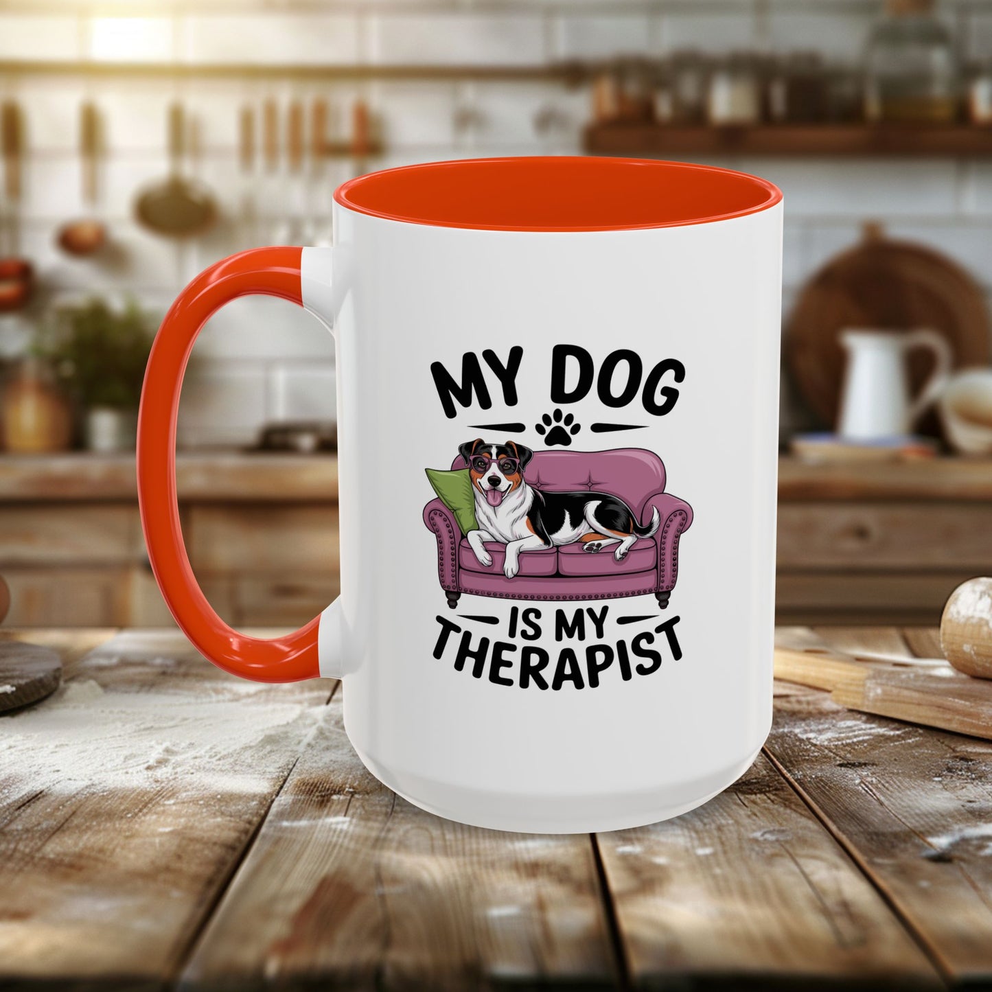 colorful mugs (11oz, 15oz) - my dog is my therapist | funny dog lover gift | cute pet quote design