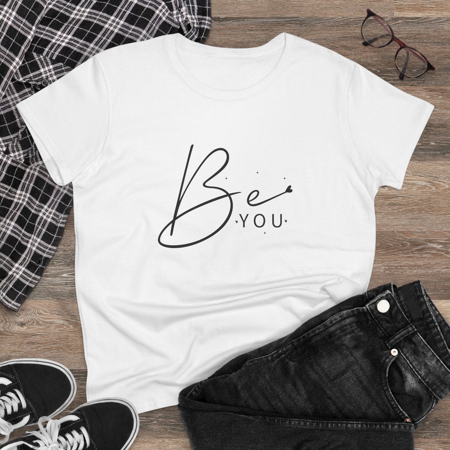 women's midweight cotton tee - be you - simple and powerful self-love quote