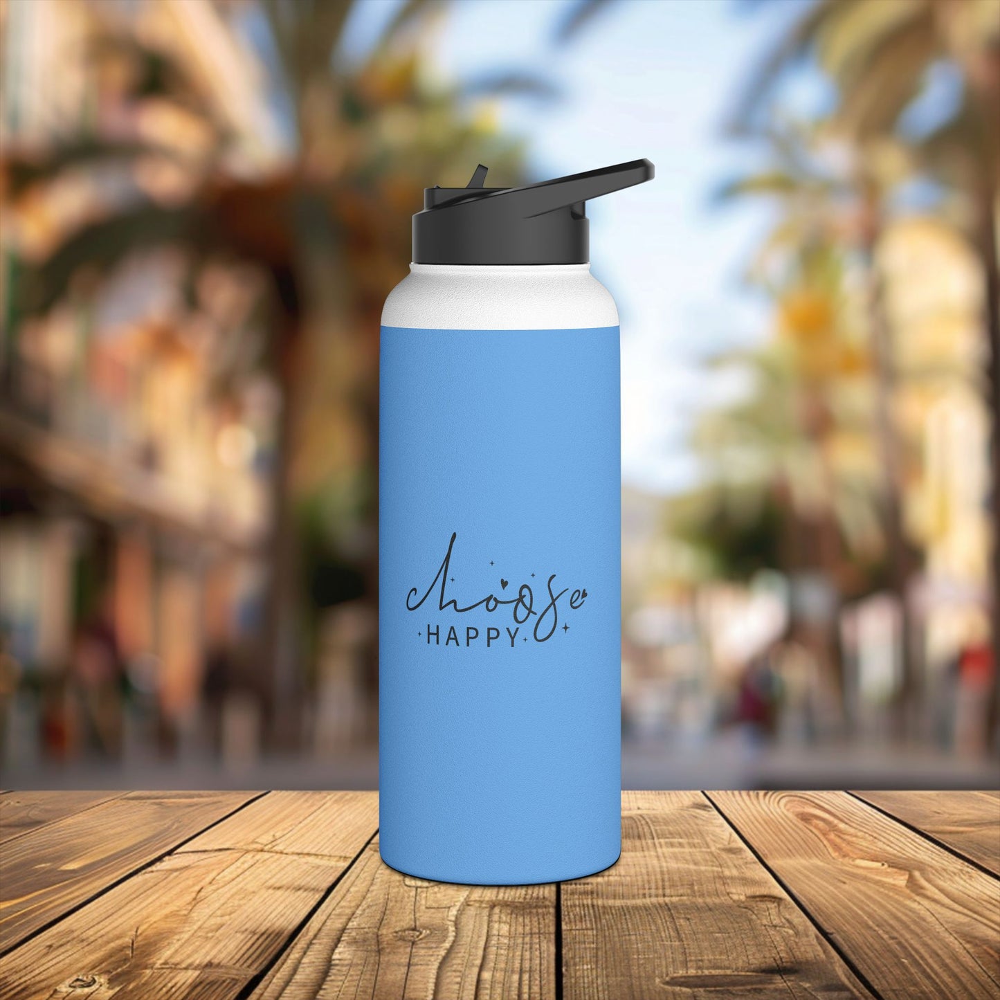 stainless steel water bottle, standard lid - choose happy - positive mindset quote