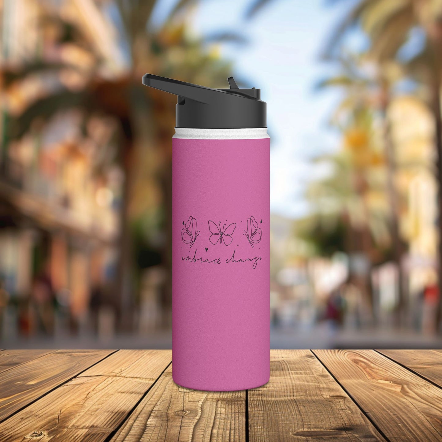 stainless steel water bottle, standard lid - embrace change - growth mindset quote