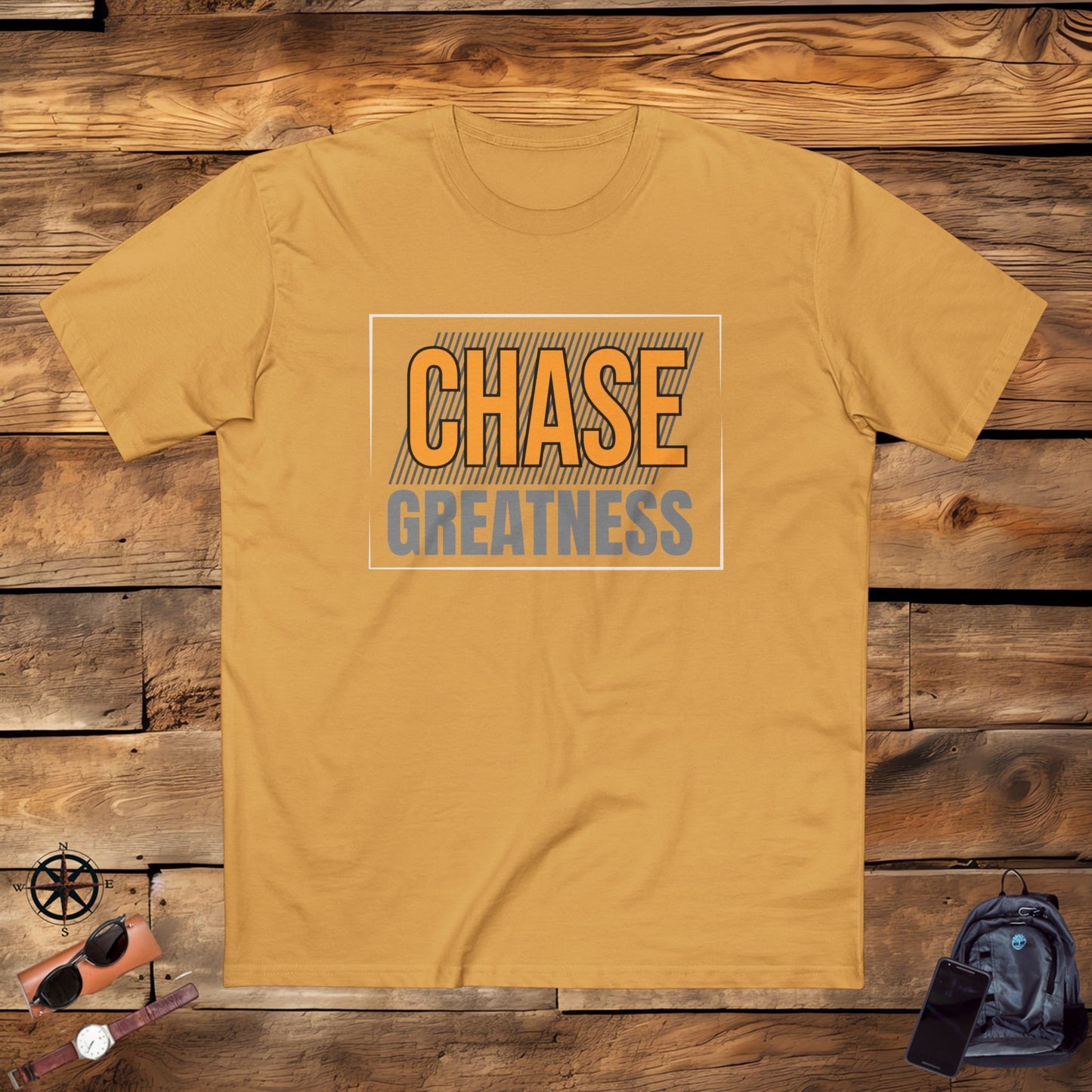 adult staple tee - chase greatness - bold motivation quote