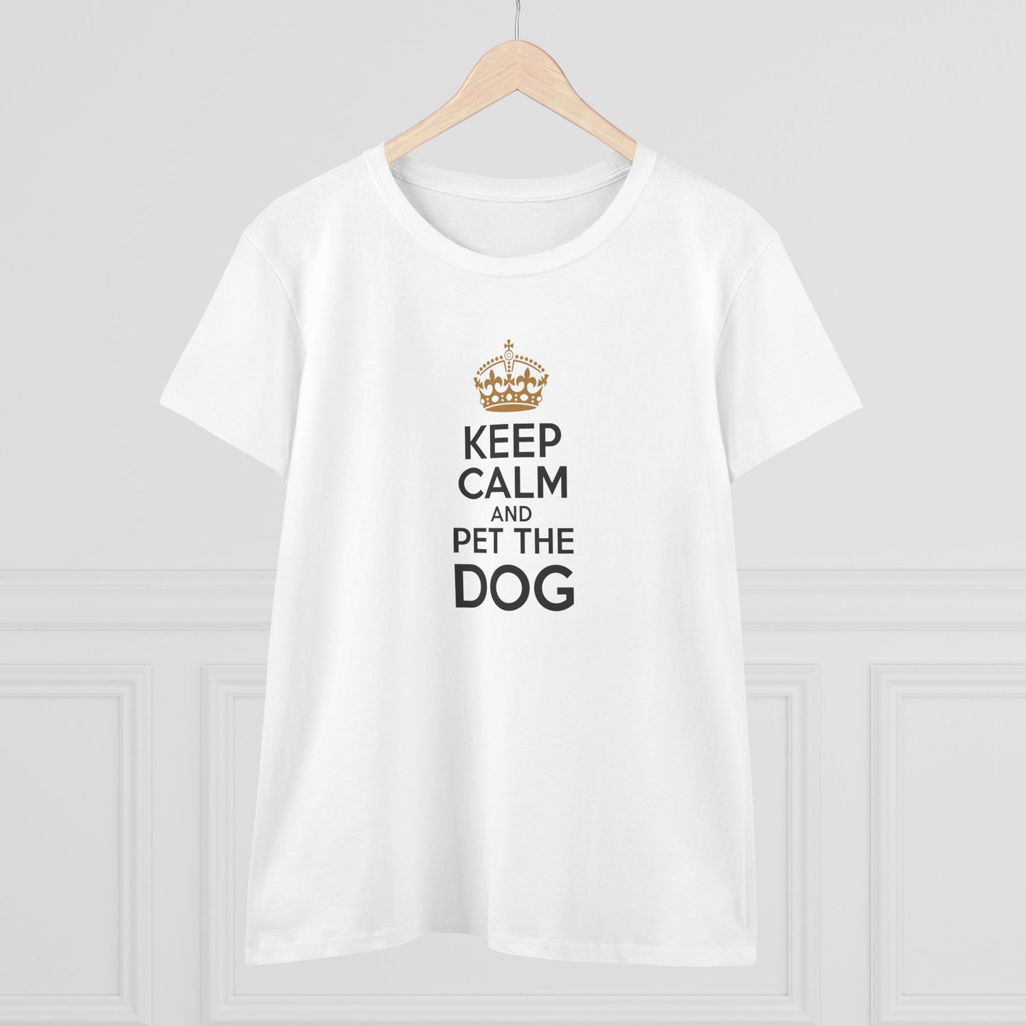 women's midweight cotton tee - keep calm and pet the dog | funny dog lover gift | cute pet quote design
