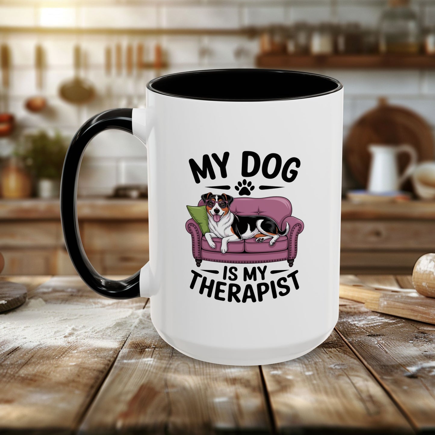 colorful mugs (11oz, 15oz) - my dog is my therapist | funny dog lover gift | cute pet quote design