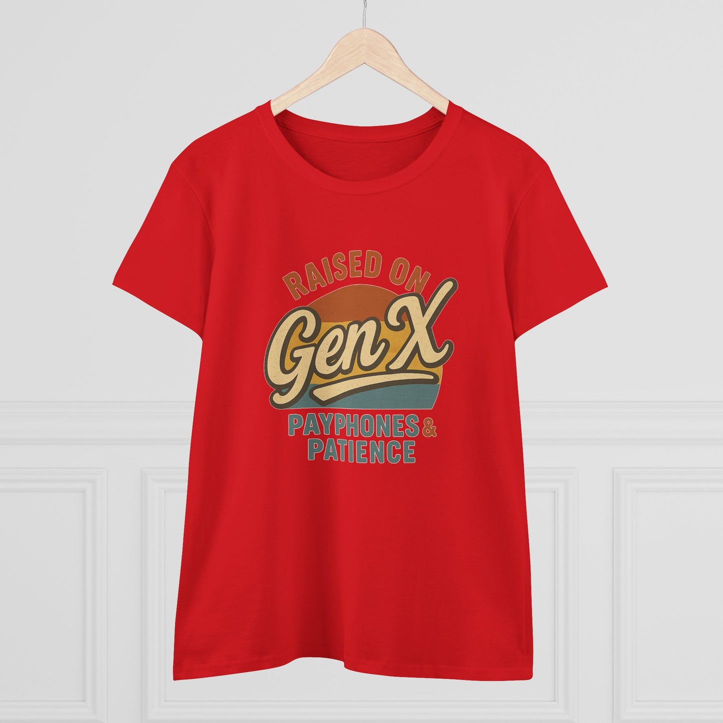 women's cotton tee - raised on gen x with payphones & patience