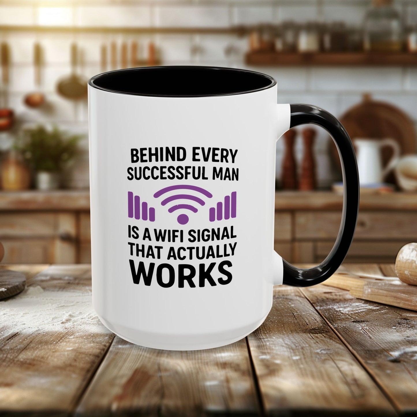 colorful mugs (11oz, 15oz) - behind every successful man is a wifi signal that works