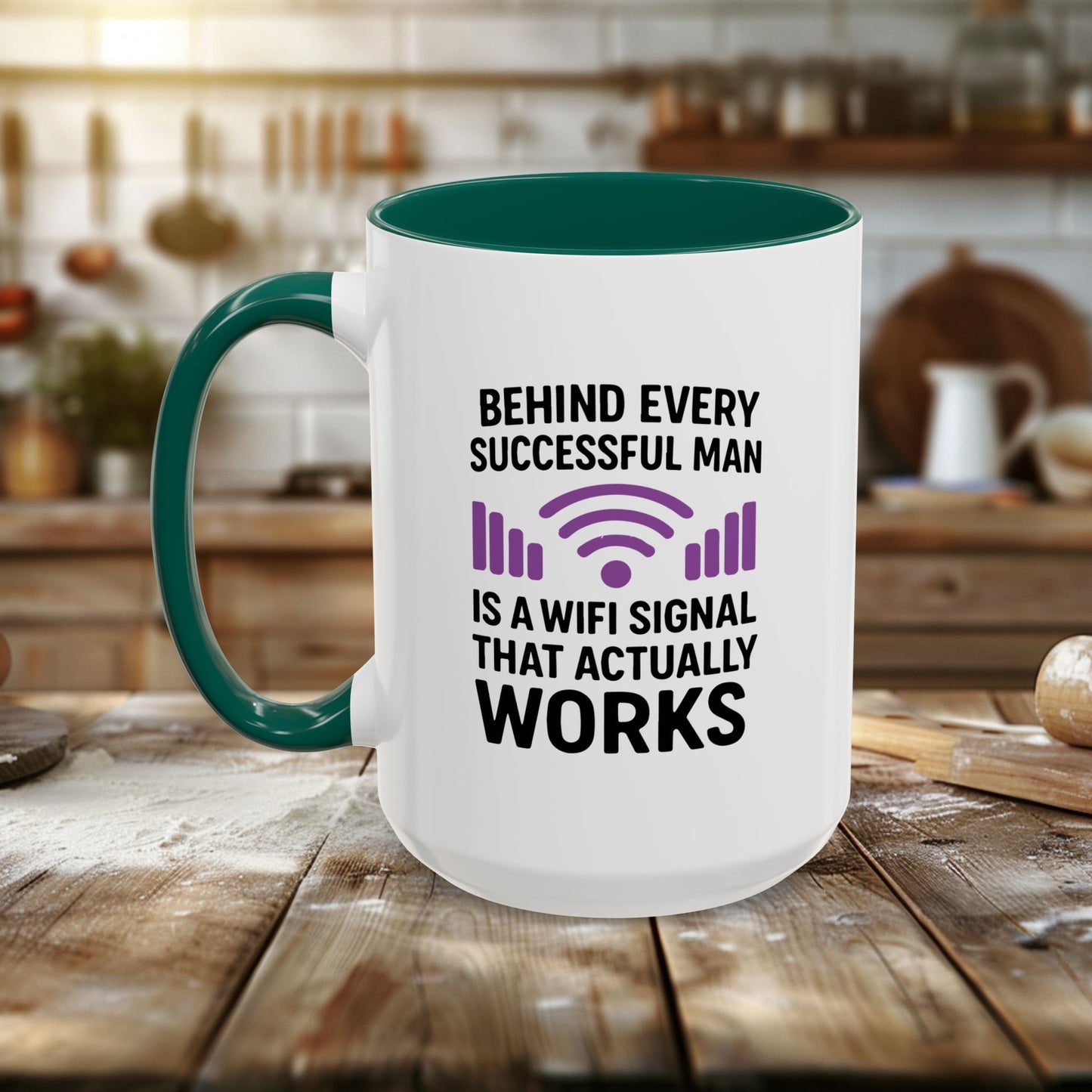 colorful mugs (11oz, 15oz) - behind every successful man is a wifi signal that works