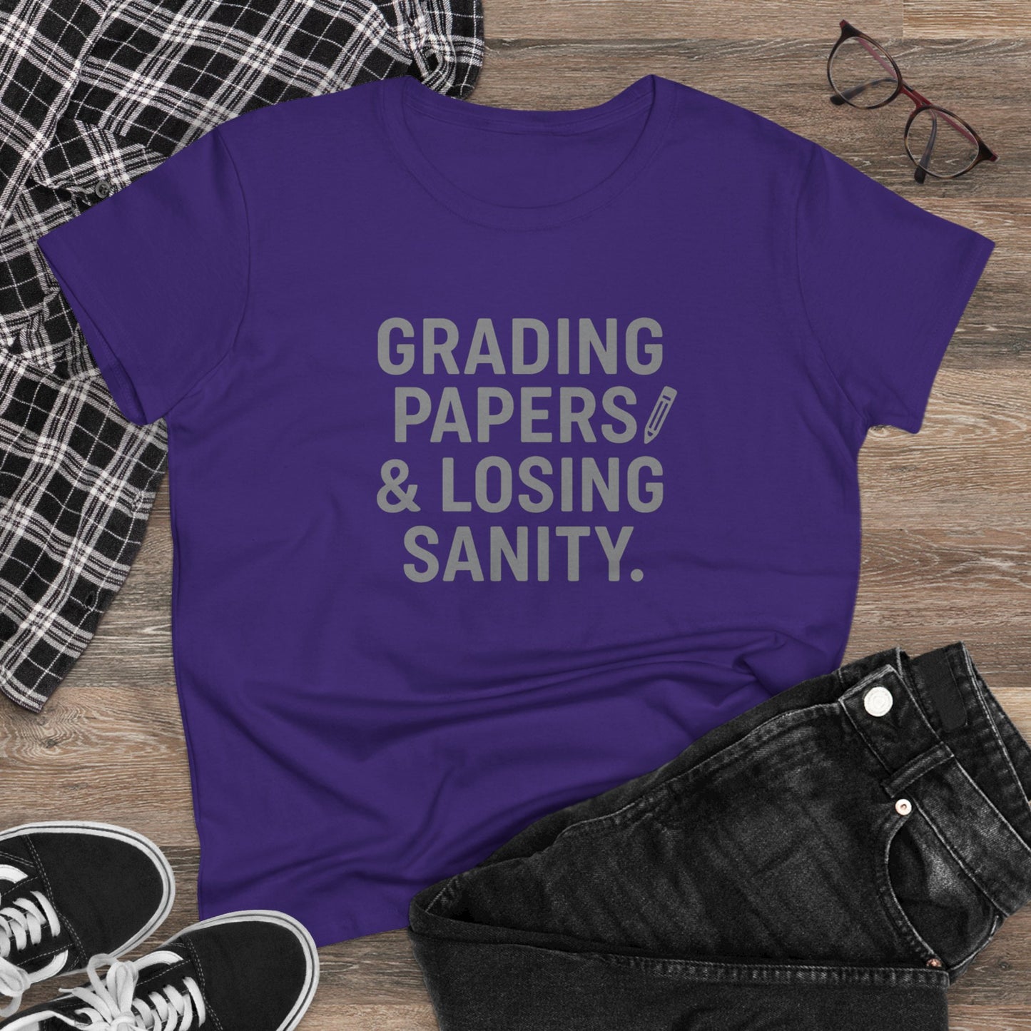 women's cotton tee - grading papers & losing sanity. teachers with attitude.