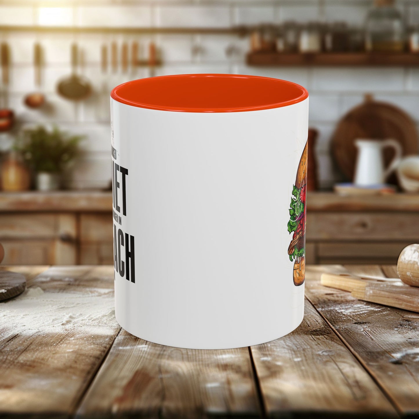 colorful mugs (11oz, 15oz) - a balanced diet is a burger in each hand - funny food quote
