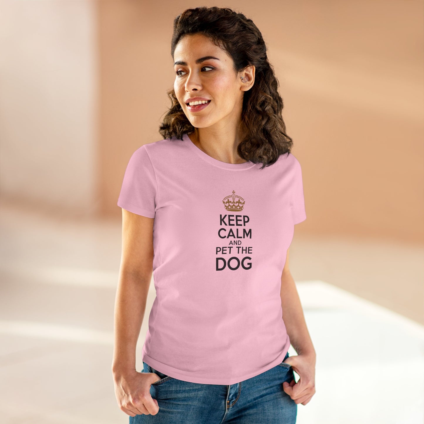 women's midweight cotton tee - keep calm and pet the dog | funny dog lover gift | cute pet quote design