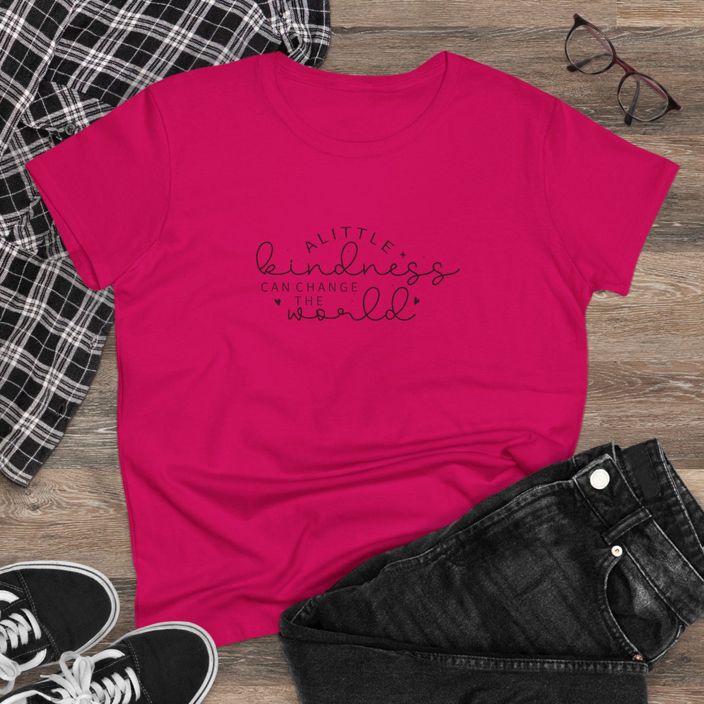 women's midweight cotton tee - a little kindness, a little less judgment - kindness quote