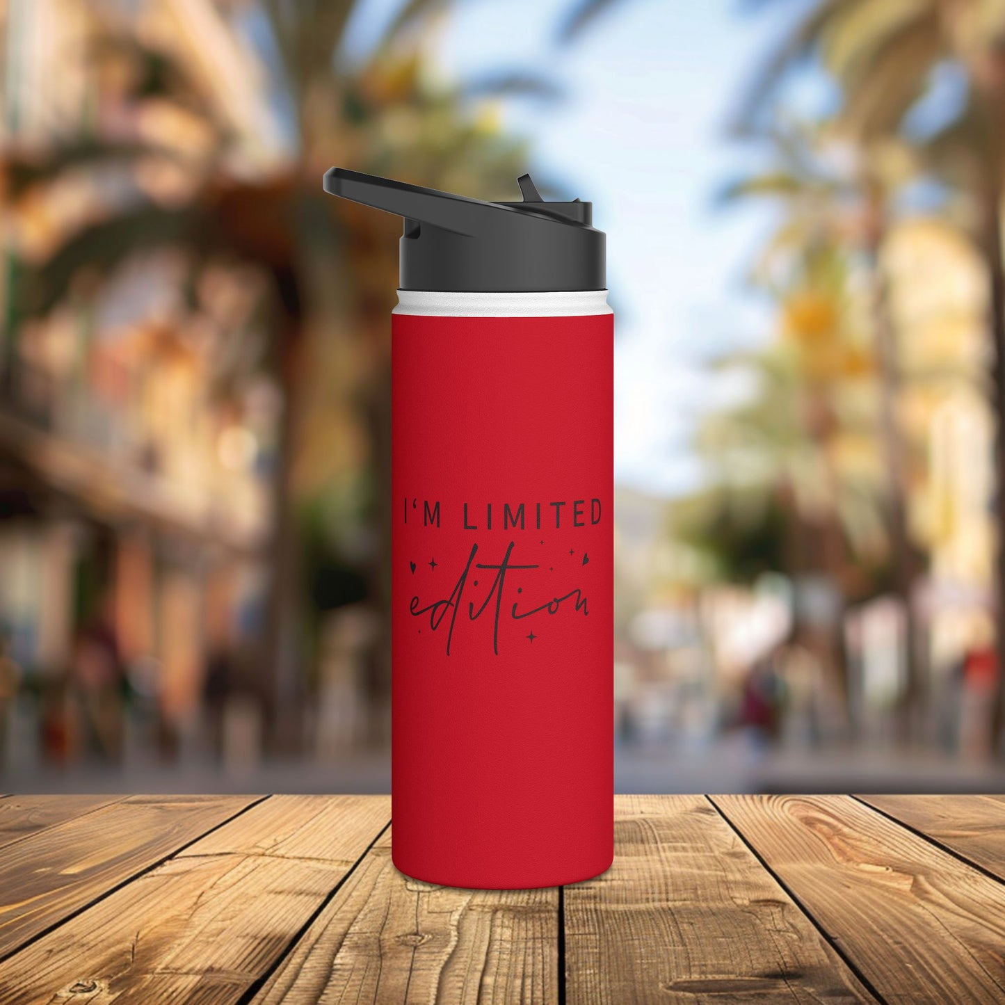 stainless steel water bottle, standard lid - i’m limited edition - unique confidence quote