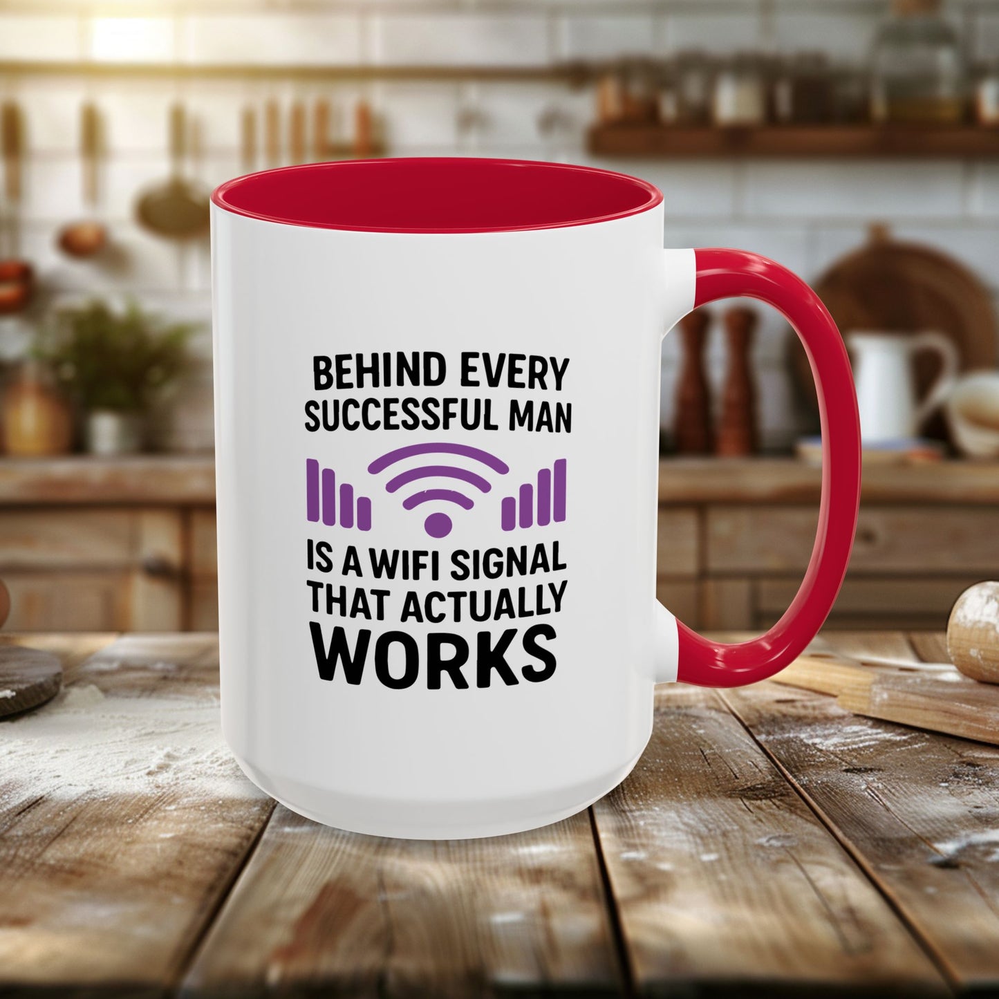 colorful mugs (11oz, 15oz) - behind every successful man is a wifi signal that works