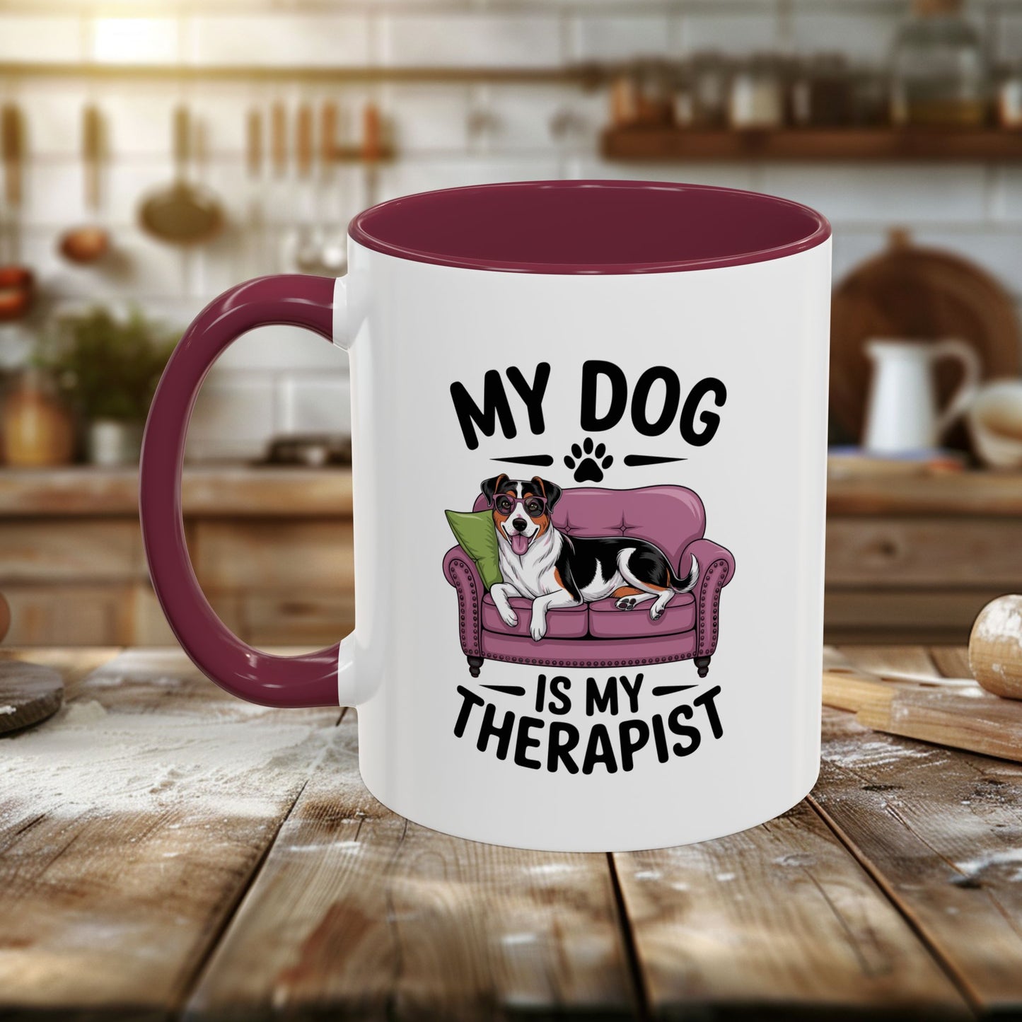 colorful mugs (11oz, 15oz) - my dog is my therapist | funny dog lover gift | cute pet quote design