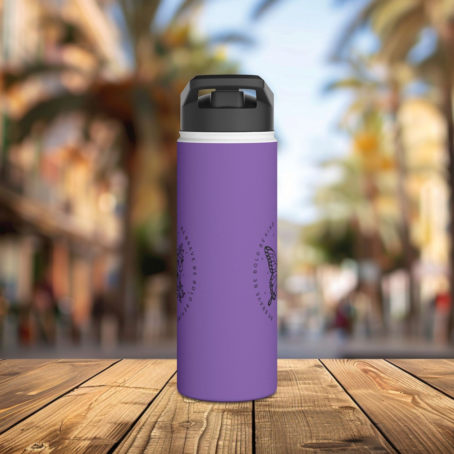 stainless steel water bottle, standard lid - be brave, be bold, be kind - courageous kindness quote