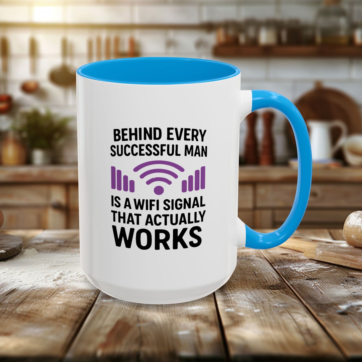 colorful mugs (11oz, 15oz) - behind every successful man is a wifi signal that works