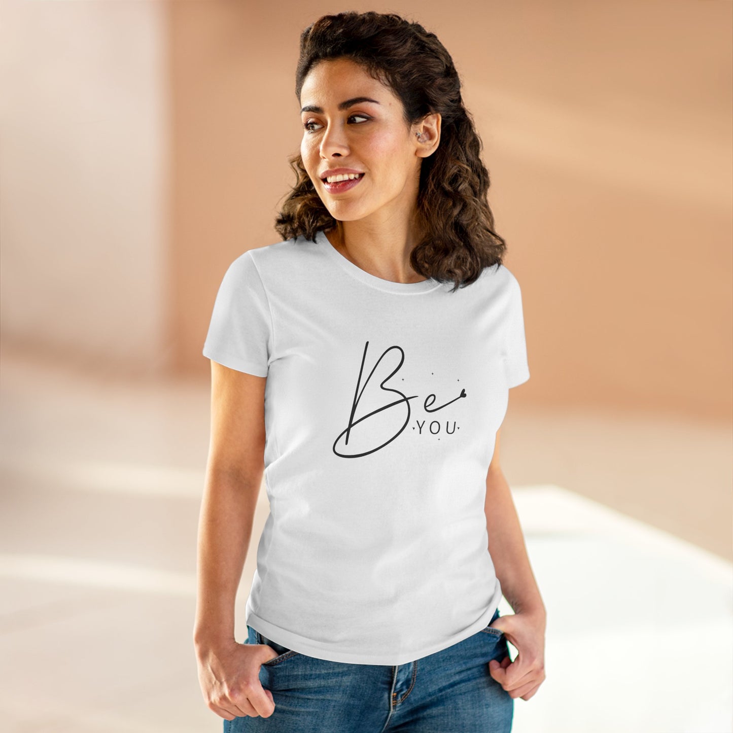 women's midweight cotton tee - be you - simple and powerful self-love quote