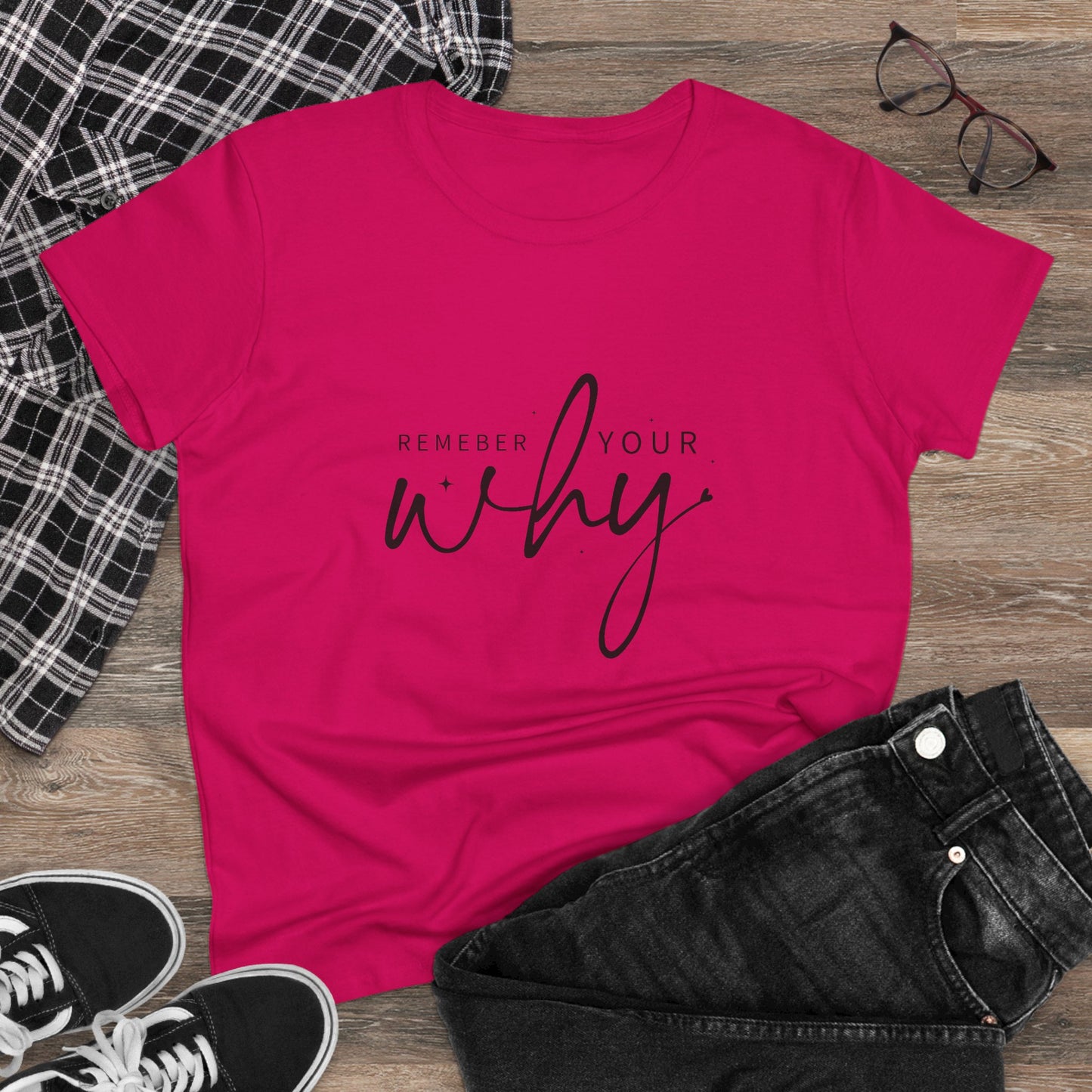 women's midweight cotton tee - remember your why - purpose driven motivation