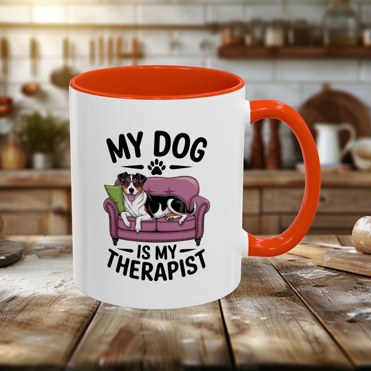 colorful mugs (11oz, 15oz) - my dog is my therapist | funny dog lover gift | cute pet quote design