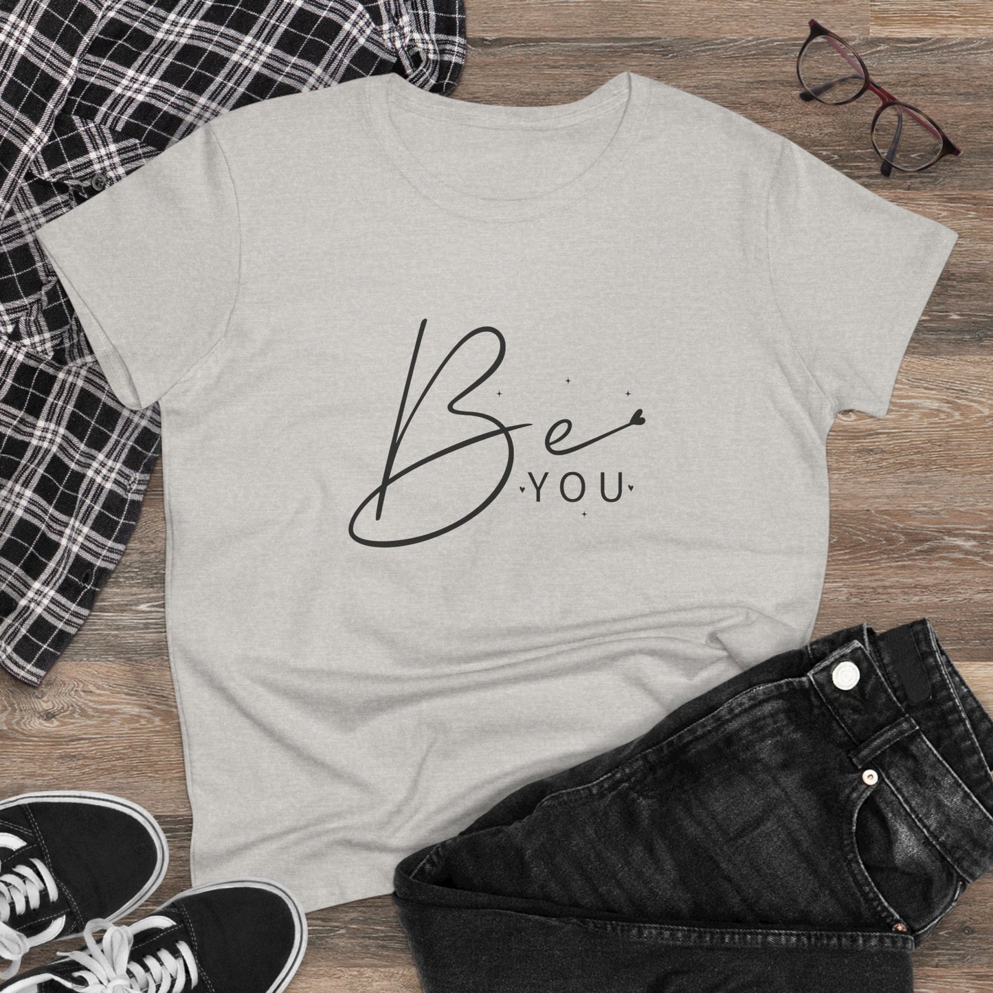 women's midweight cotton tee - be you - simple and powerful self-love quote