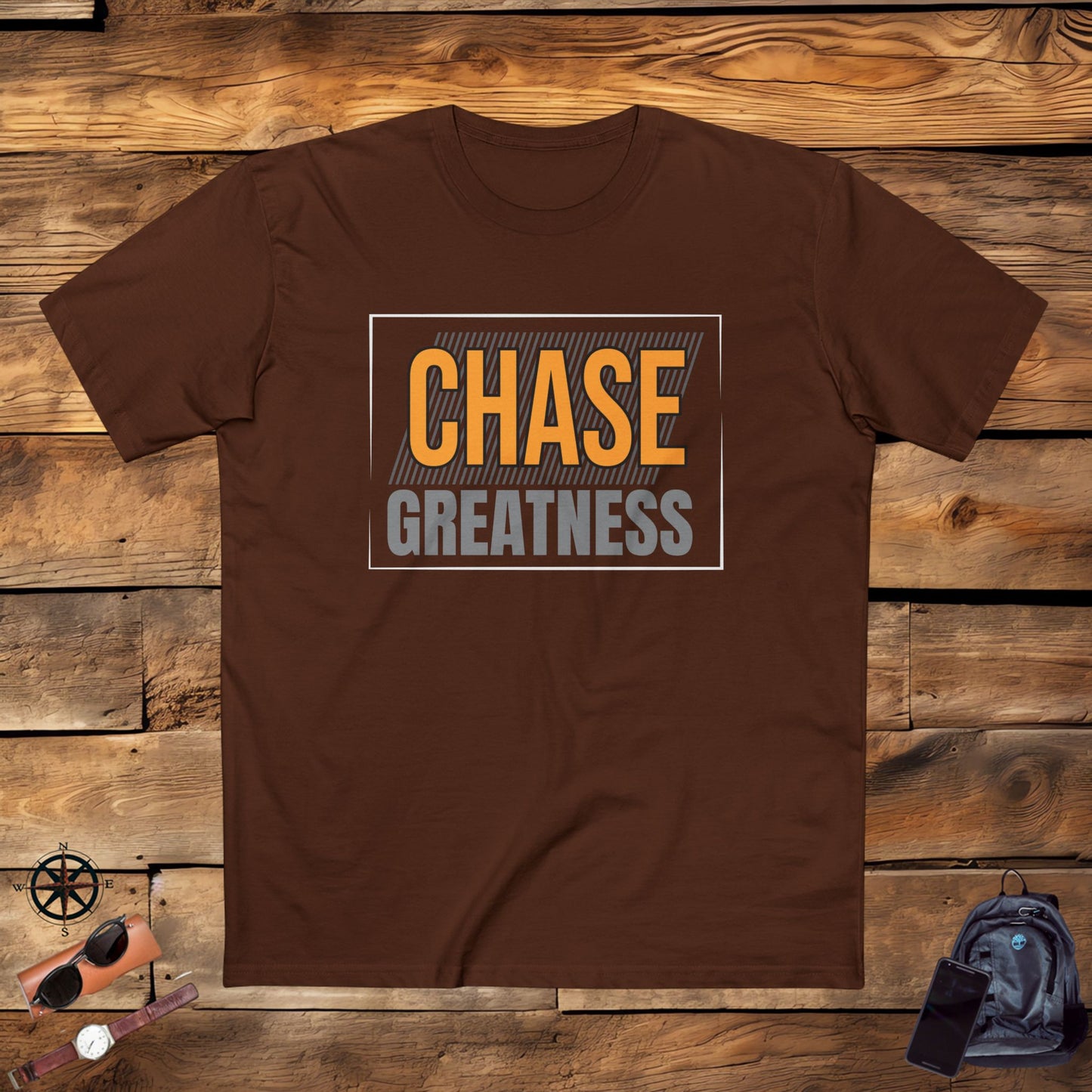 adult staple tee - chase greatness - bold motivation quote