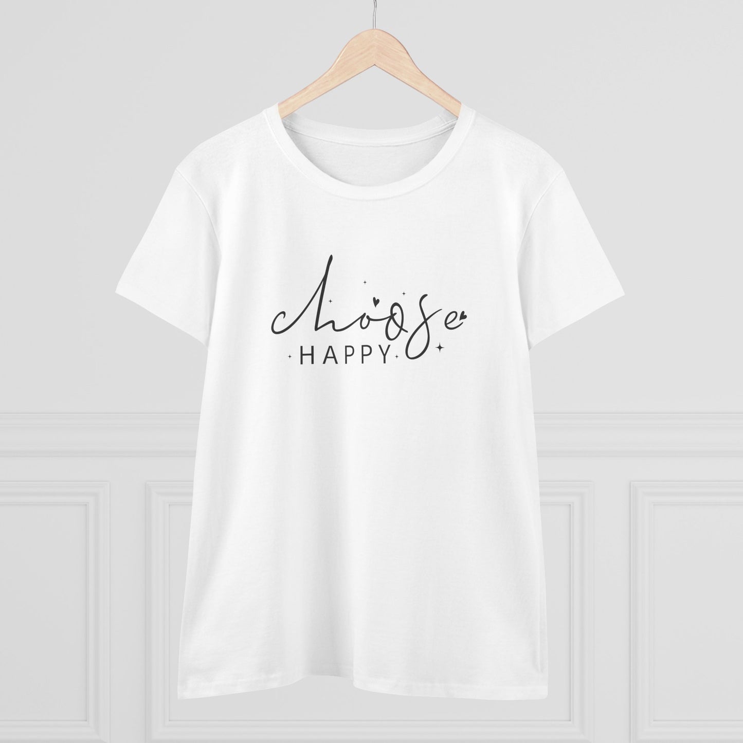 women's midweight cotton tee - choose happy - positive mindset quote
