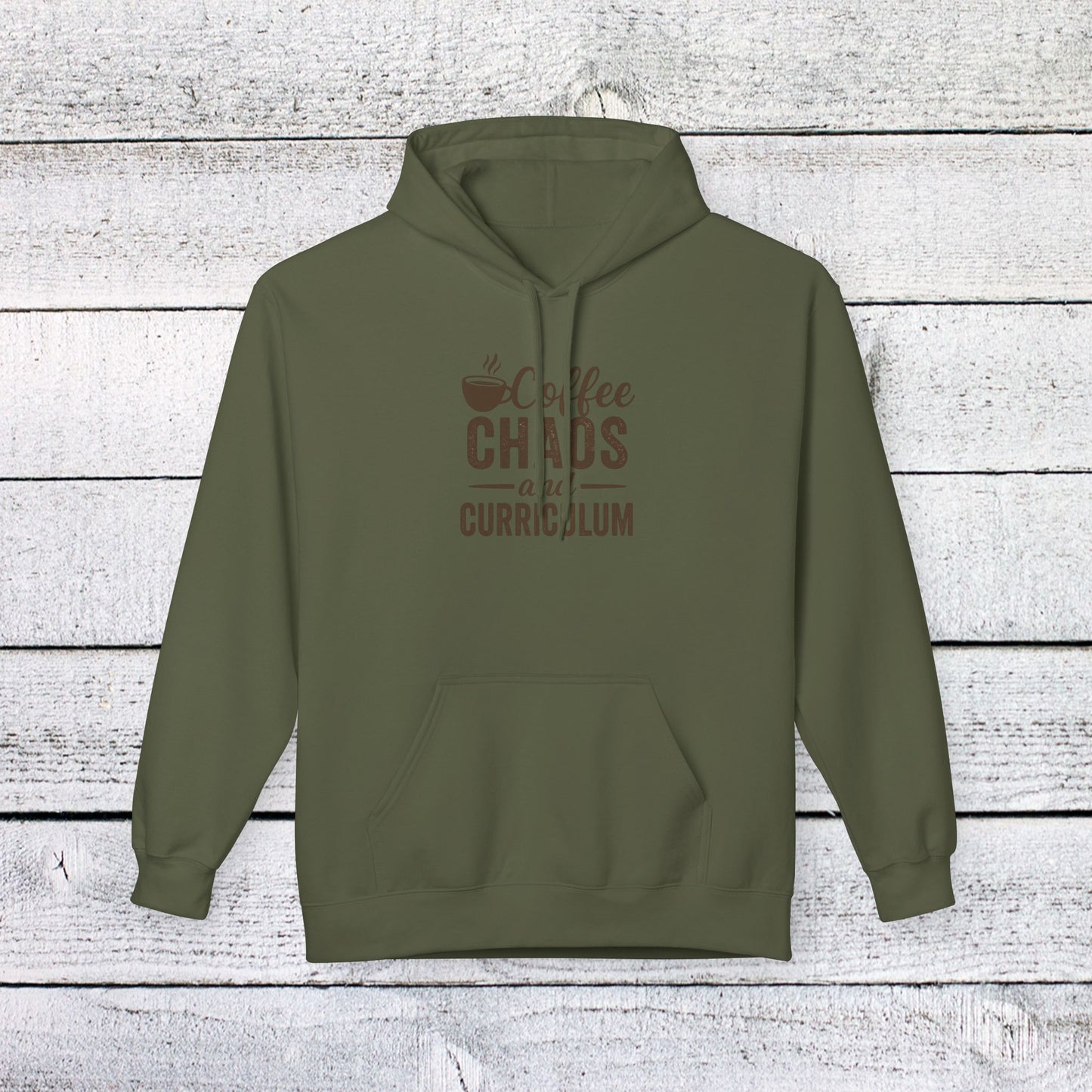 unisex softstyle hoodie - coffee, chaos, and curriculum design. teachers with attitude.