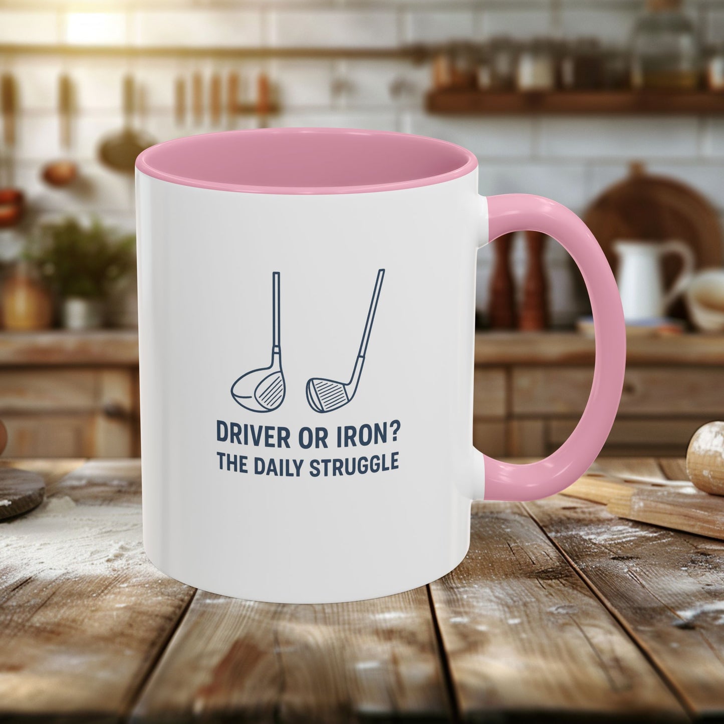 colorful golf mug - driver or iron? the daily struggle