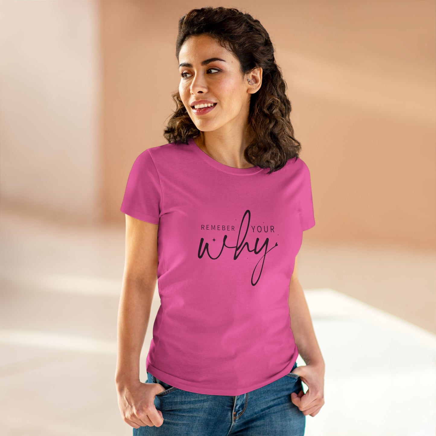 women's midweight cotton tee - remember your why - purpose driven motivation