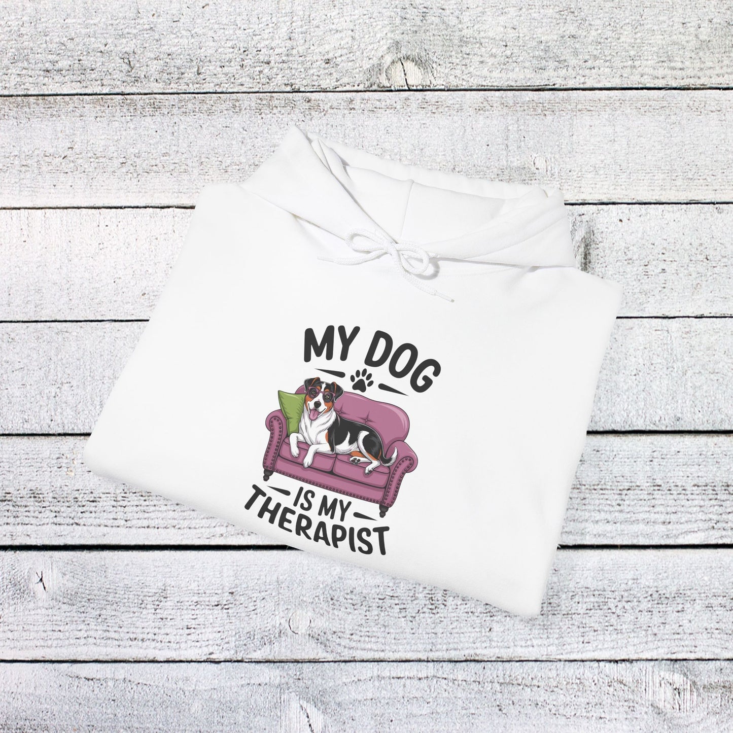 unisex heavy blend™ hooded sweatshirt - my dog is my therapist | funny dog lover gift | cute pet quote design