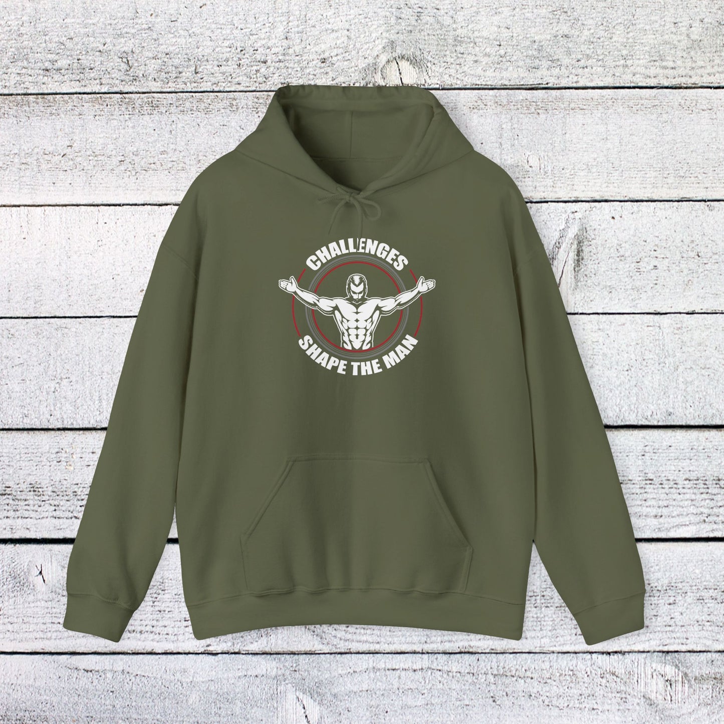 unisex heavy blend™ hooded sweatshirt - challenges shape the man - grit and growth quote