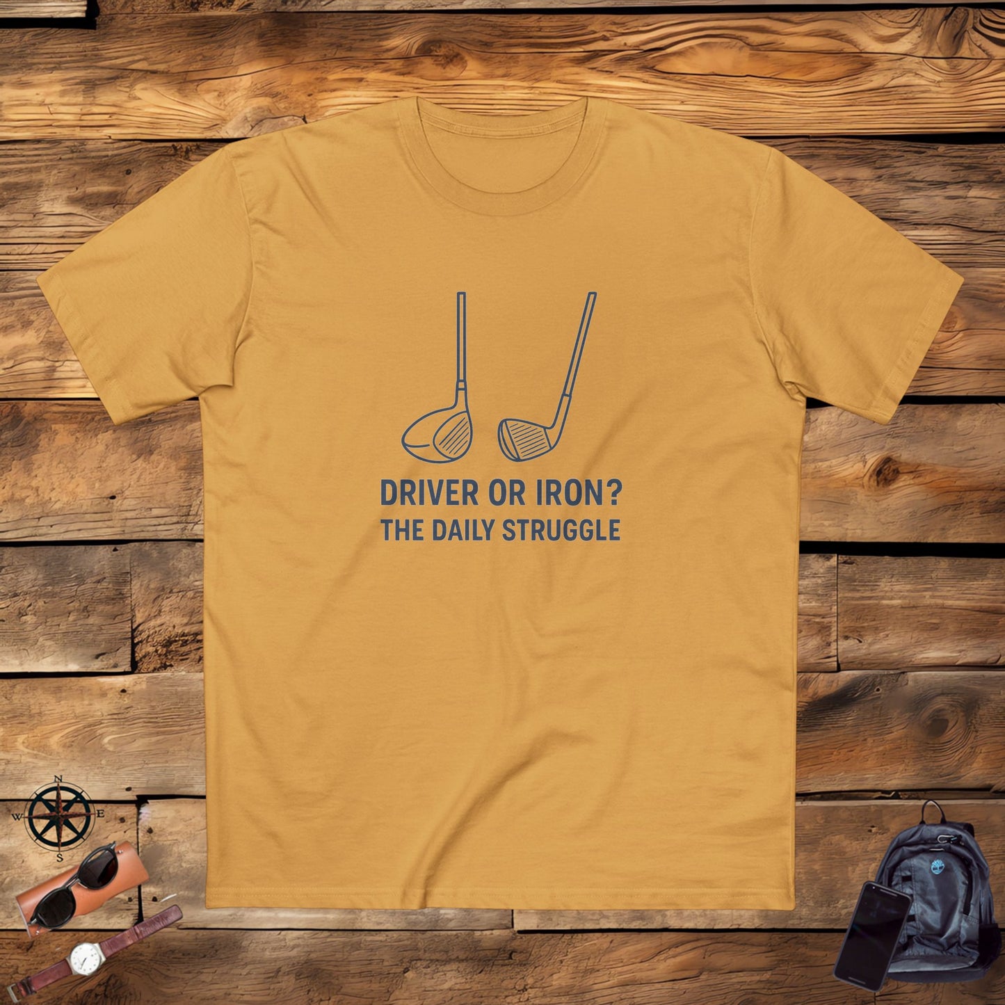 men's stable tee: driver or iron? the daily struggle. golf t-shirt.
