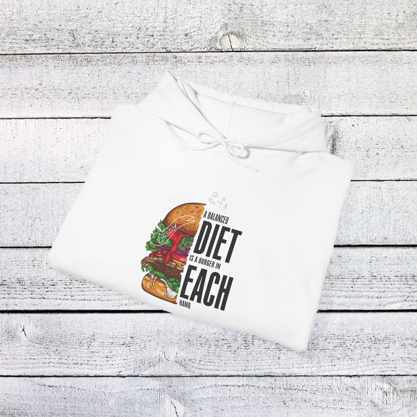 unisex heavy blend™ hooded sweatshirt - a balanced diet is a burger in each hand - funny food quote